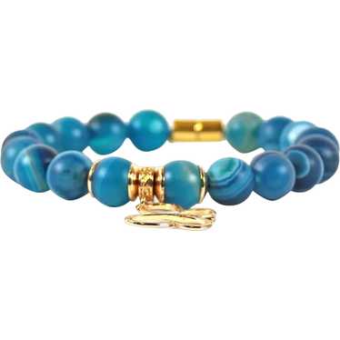 Bracelet Blue Agate Beads - Bracelet Brass Butter… - image 1
