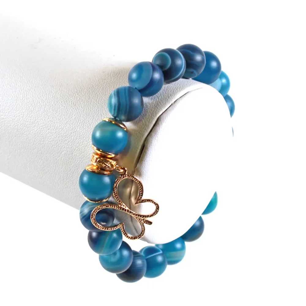 Bracelet Blue Agate Beads - Bracelet Brass Butter… - image 2