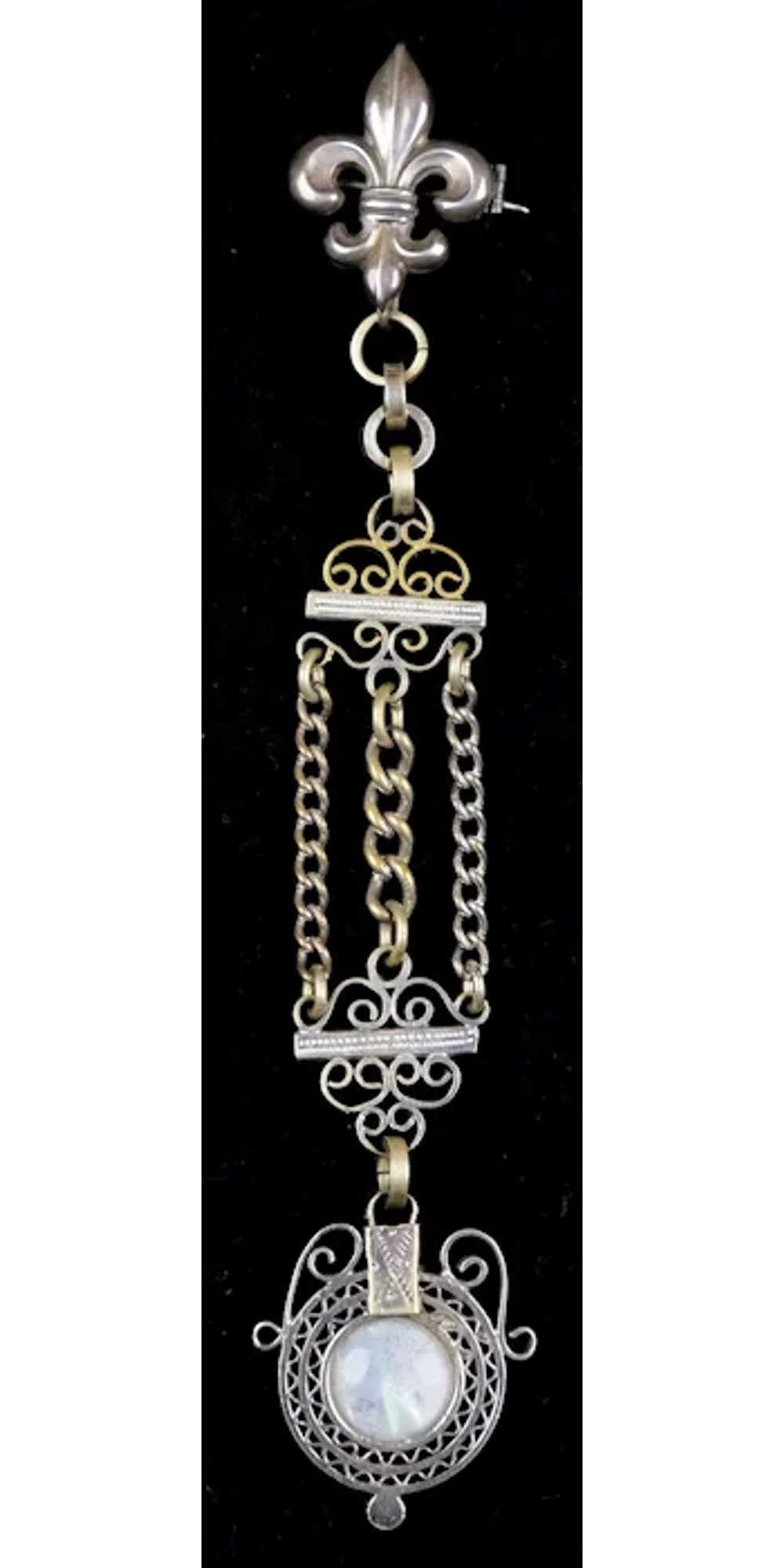 Victorian Silver MOP Chatelaine Pin Brooch - image 2