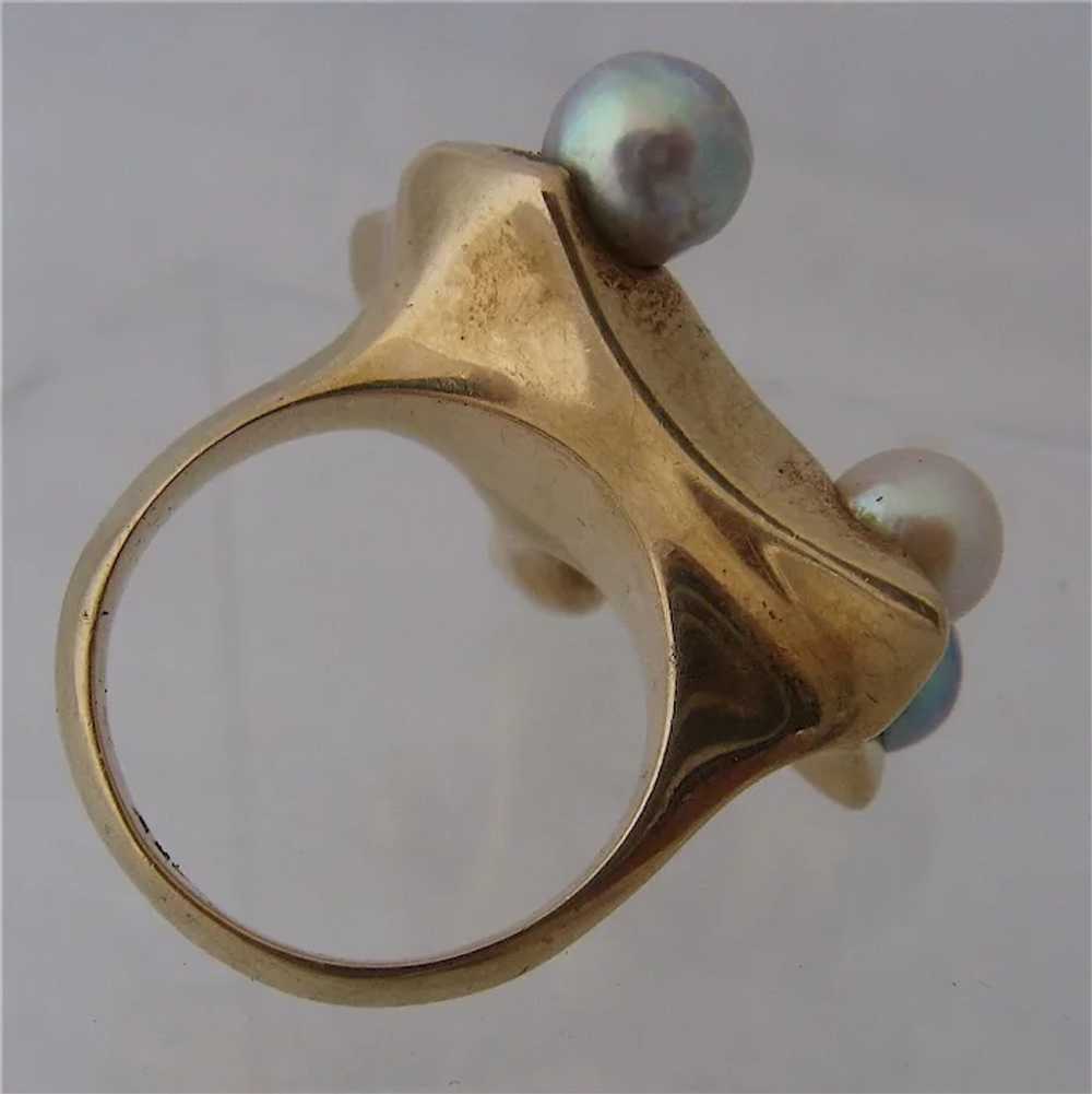 Huge Modernist 14K Opal & Pearls Cocktail Ring Si… - image 5
