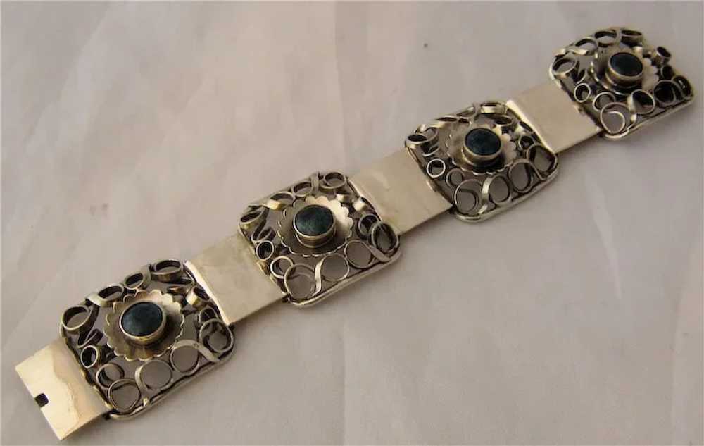 835 Silver Chrysocolla Link Bracelet Germany mid … - image 2