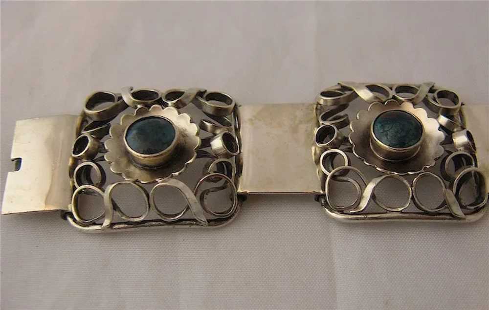835 Silver Chrysocolla Link Bracelet Germany mid … - image 5
