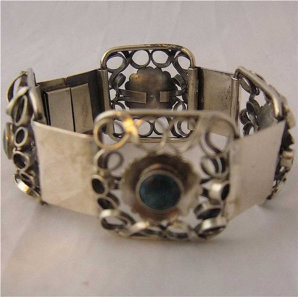 835 Silver Chrysocolla Link Bracelet Germany mid … - image 7