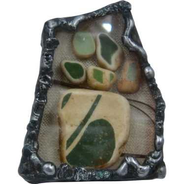 1970s Glass Beach Brooch Pin Hippie Art Mendocino 