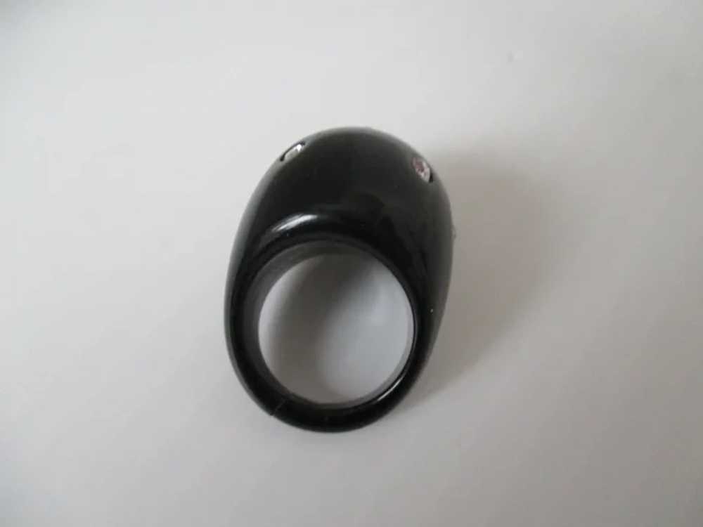 Black Lucite Clear Rhinestone Domed Ring Vintage - image 6