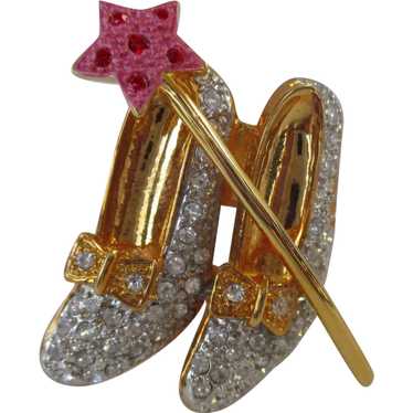 Dorothy Wizard of Oz Slippers Wand Brooch Vintage - image 1