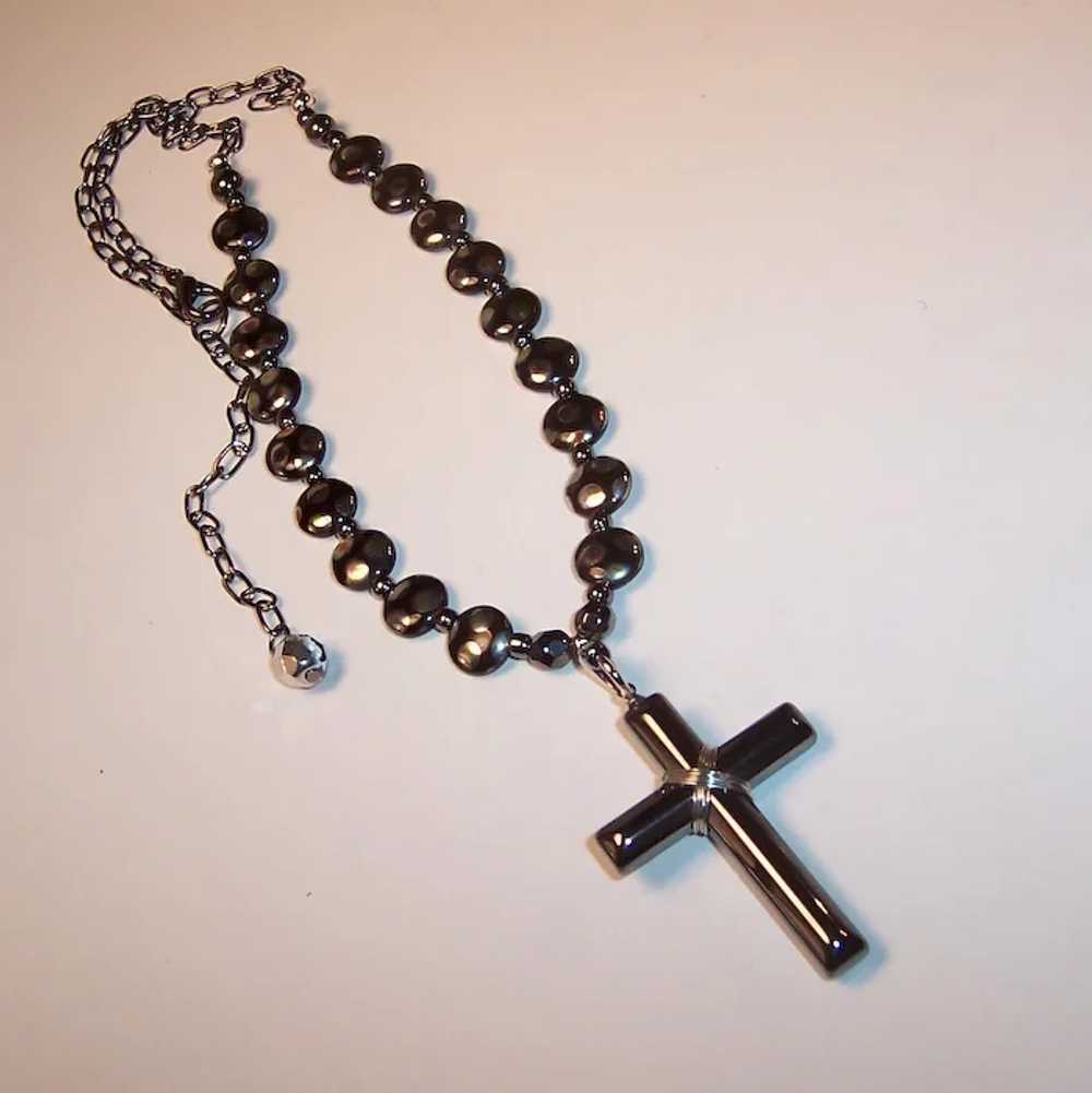 Hematite Cross and Czech Glass Unfailing Love Nec… - image 3