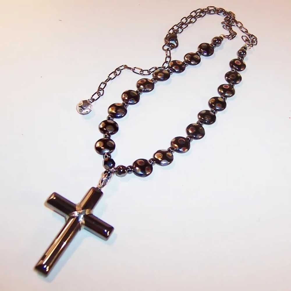 Hematite Cross and Czech Glass Unfailing Love Nec… - image 4