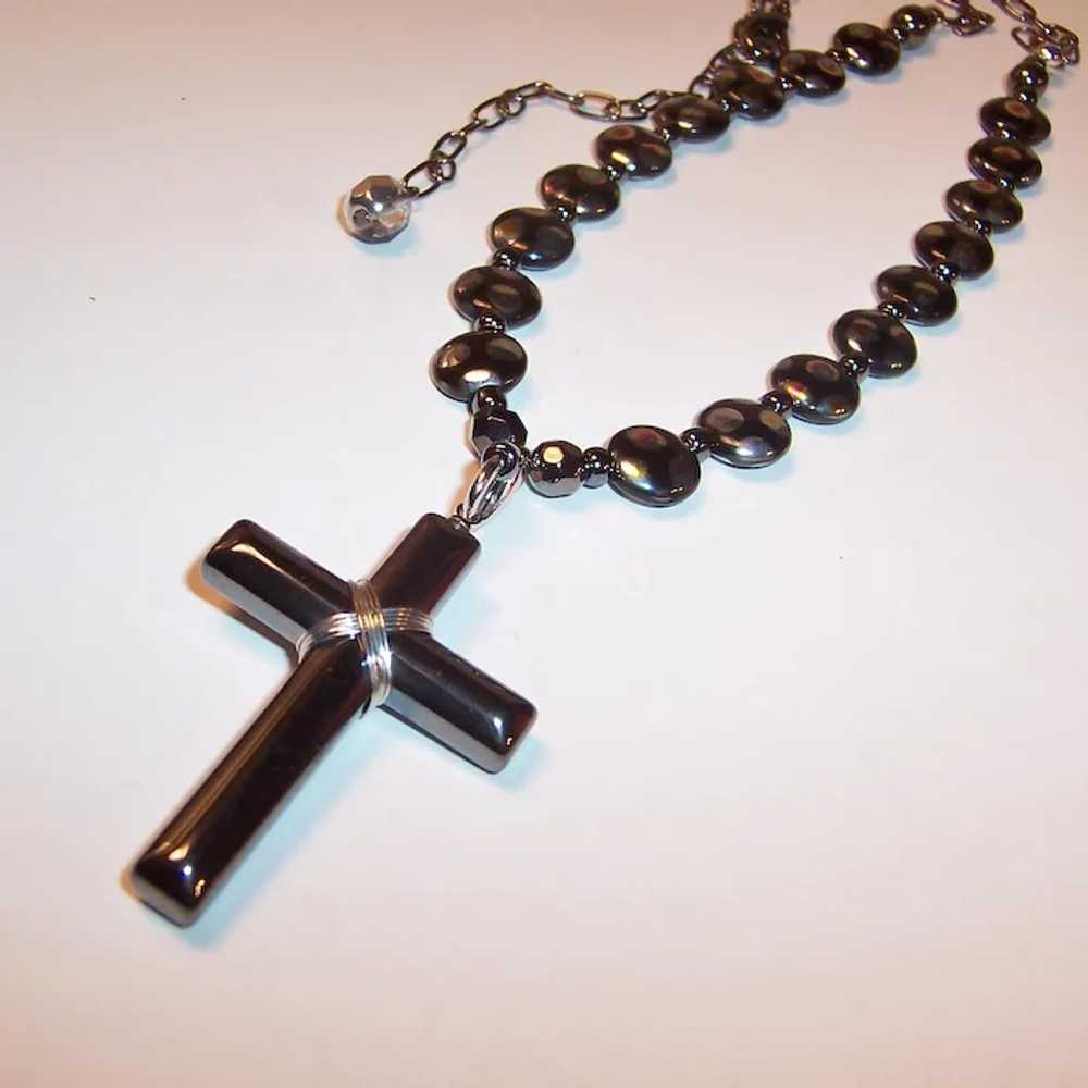 Hematite Cross and Czech Glass Unfailing Love Nec… - image 5