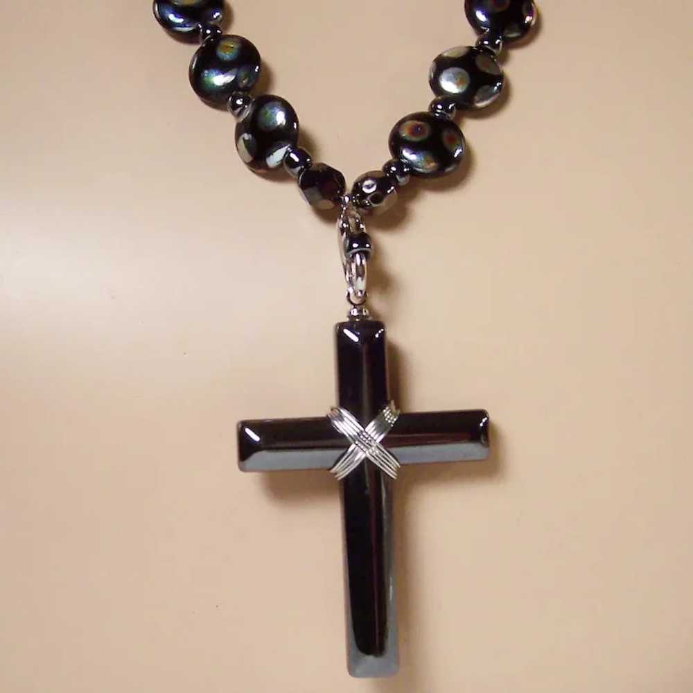 Hematite Cross and Czech Glass Unfailing Love Nec… - image 6