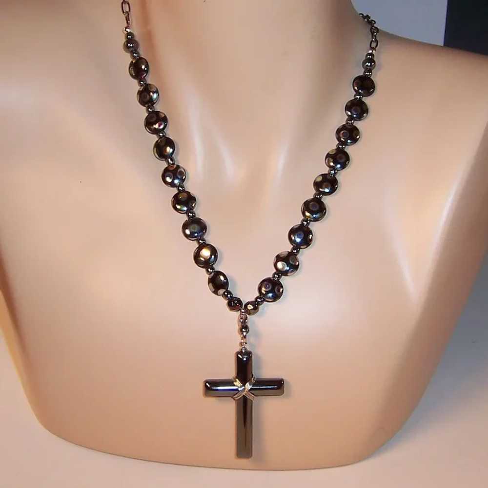 Hematite Cross and Czech Glass Unfailing Love Nec… - image 8