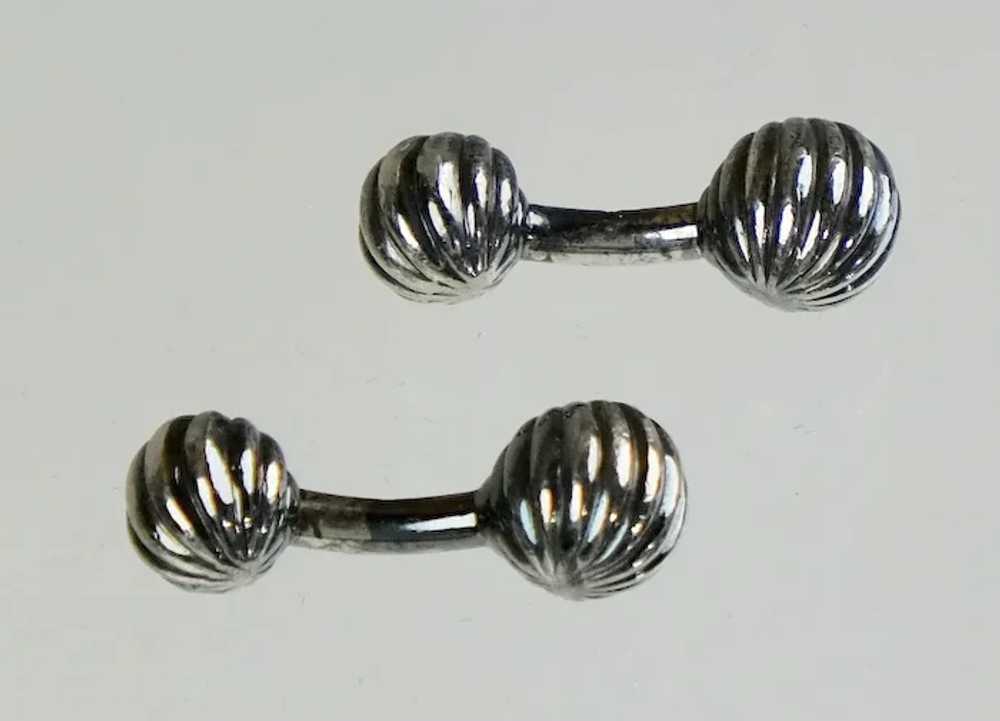 Art Deco Sterling Silver Ball Barbell Cufflinks - image 4