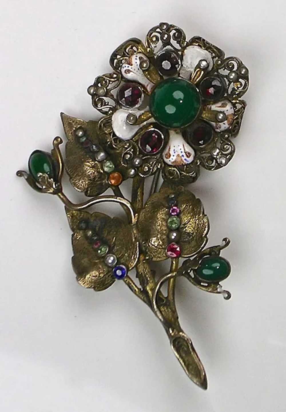 Exceptional Antique Hungarian Gemstones Enamel Fl… - image 4