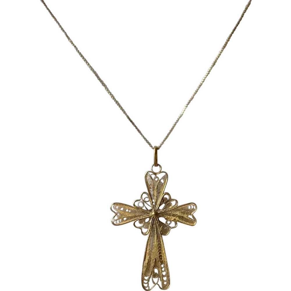 Filigree Gold over Silver Cross and Chain - image 1