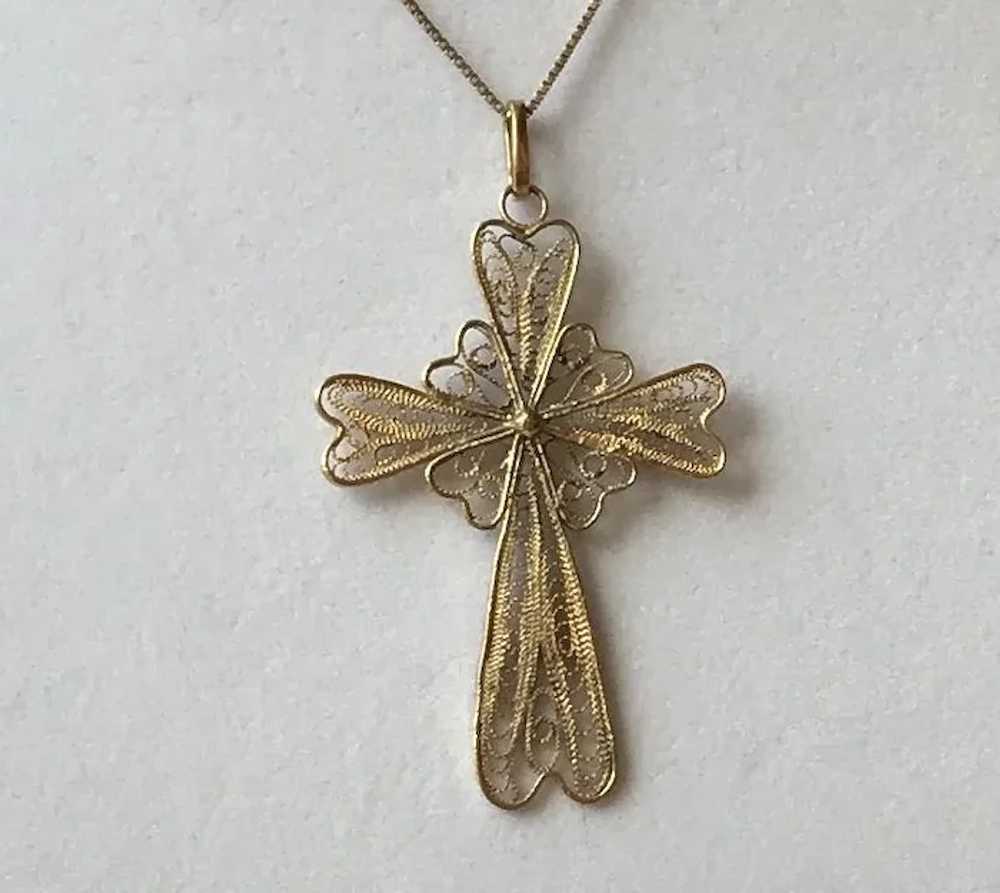 Filigree Gold over Silver Cross and Chain - image 2
