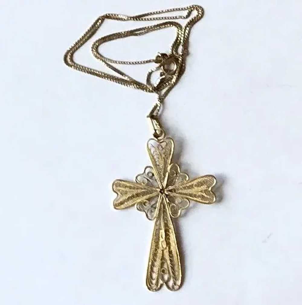 Filigree Gold over Silver Cross and Chain - image 3