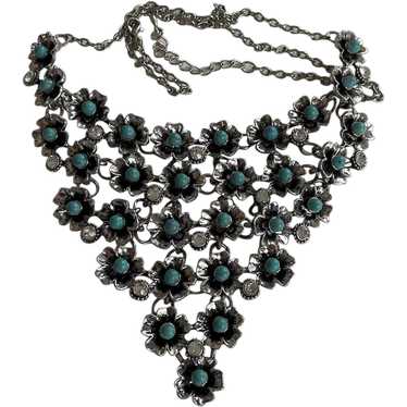 Silver Bib with Faux Turquoise Necklace - image 1