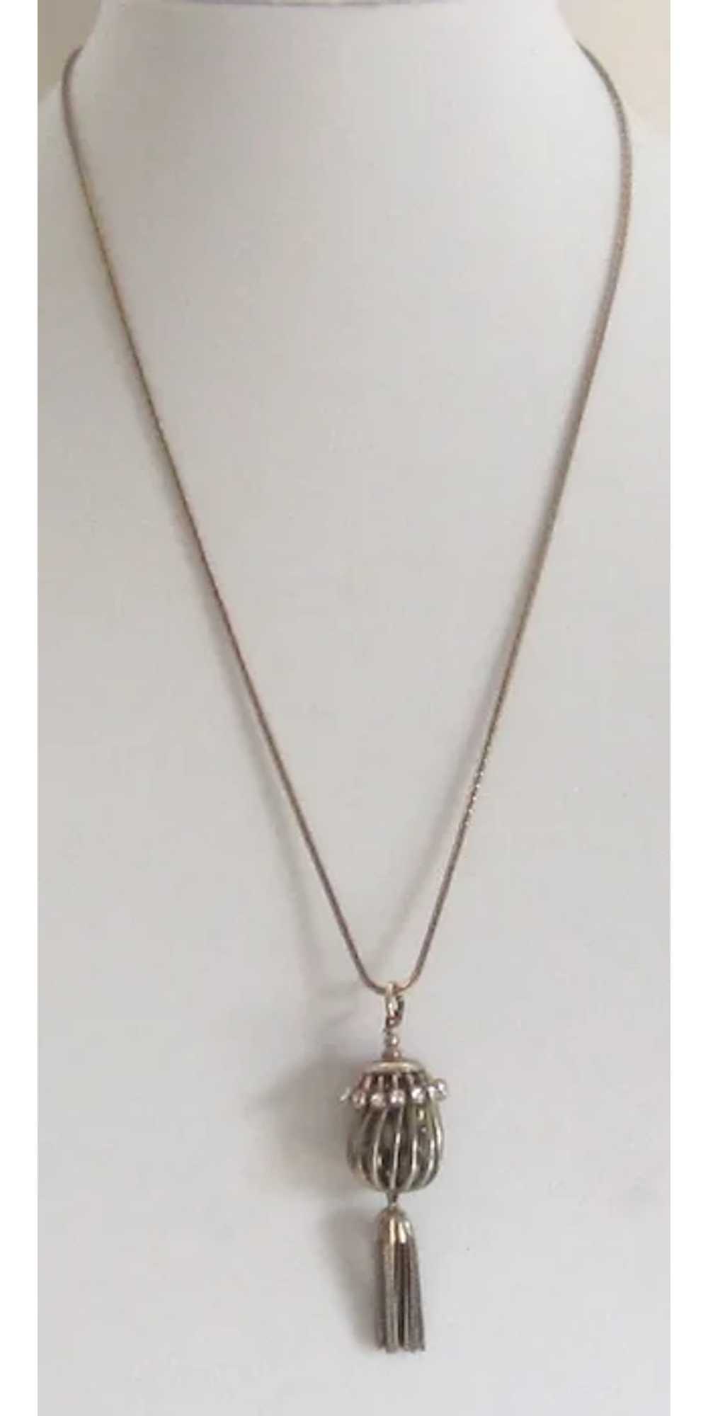 Vintage Chain Pendant Necklace-Tassel,Birdcage,Fa… - image 2