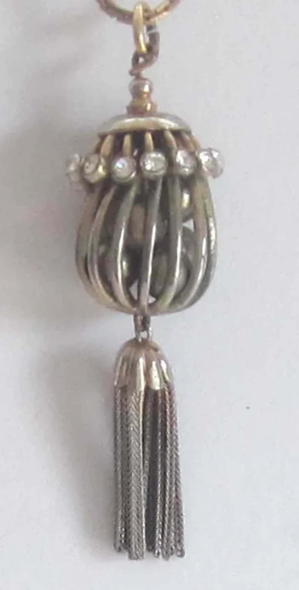 Vintage Chain Pendant Necklace-Tassel,Birdcage,Fa… - image 3