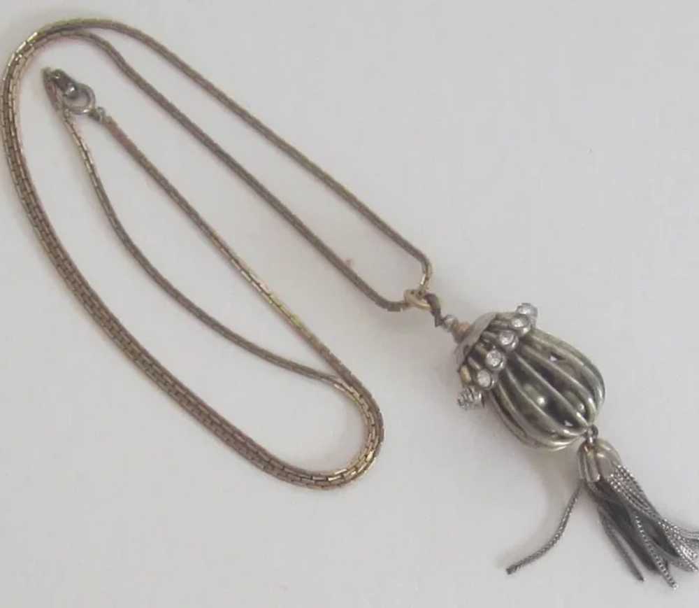 Vintage Chain Pendant Necklace-Tassel,Birdcage,Fa… - image 4