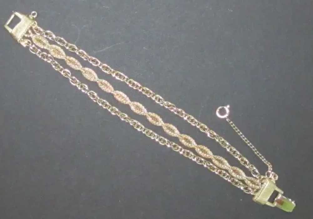 Three Strands Gold Tone Mesh Chain Bracelet - image 4