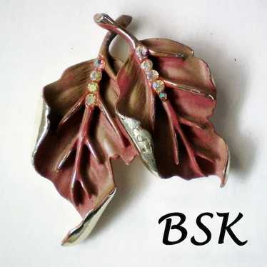 Signed BSK Autumn Leaves Brooch - image 1