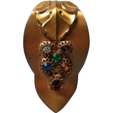 Gold tone Fur or Dress Clip with Rhinestones - image 1