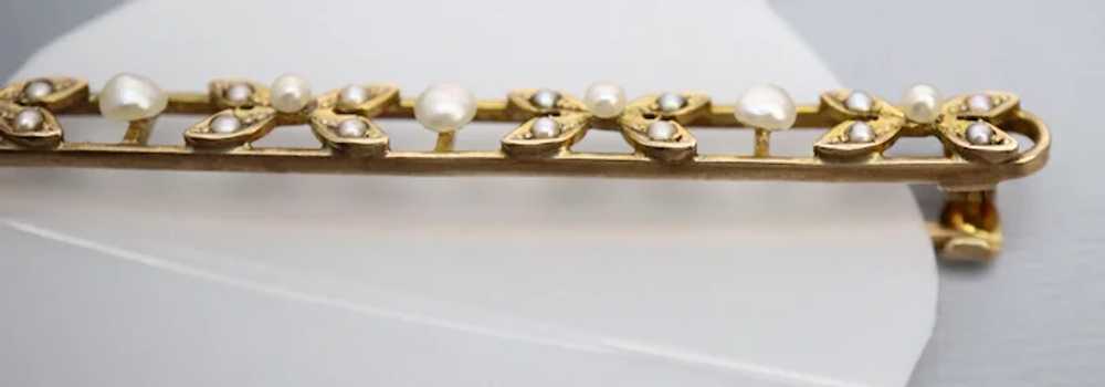 Kohn & Co Natural Seed Pearl 10k Gold Bar Pin - image 4
