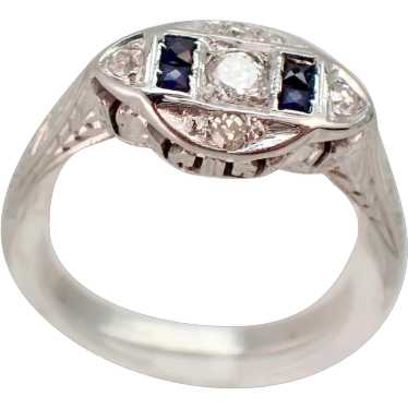 Size 8 French Cut Sapphire & Diamond Low Profile … - image 1