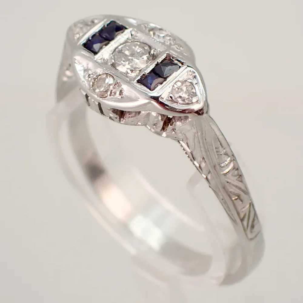 Size 8 French Cut Sapphire & Diamond Low Profile … - image 3