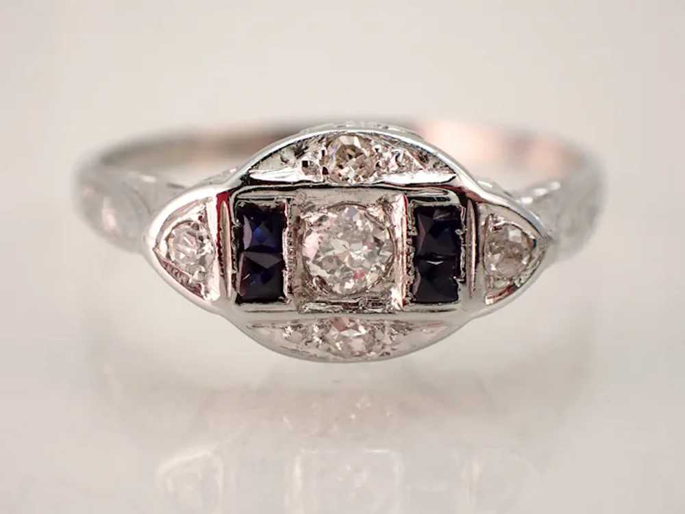 Size 8 French Cut Sapphire & Diamond Low Profile … - image 6