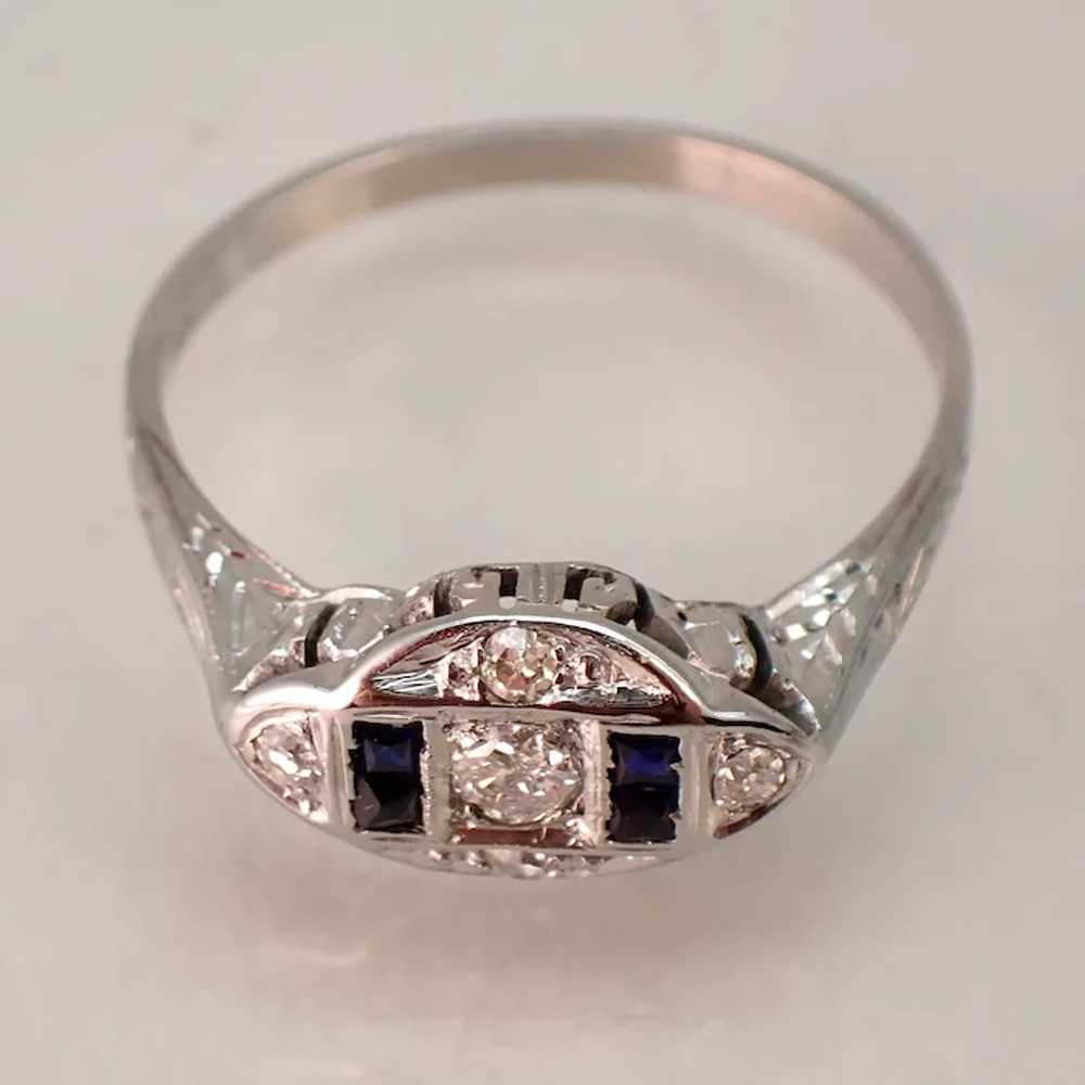 Size 8 French Cut Sapphire & Diamond Low Profile … - image 7