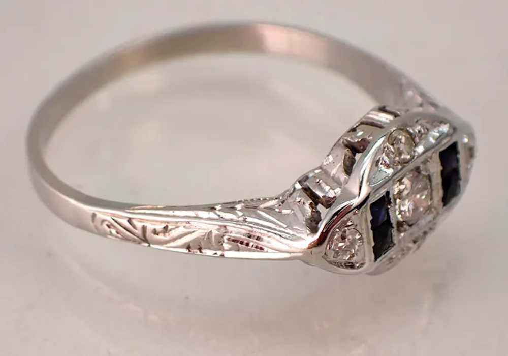 Size 8 French Cut Sapphire & Diamond Low Profile … - image 9