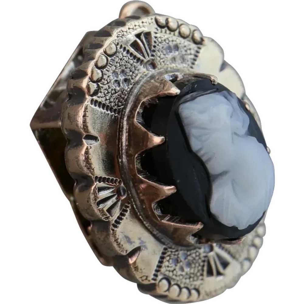 Hardstone Banded Black White Agate Cameo Gold Boo… - image 1