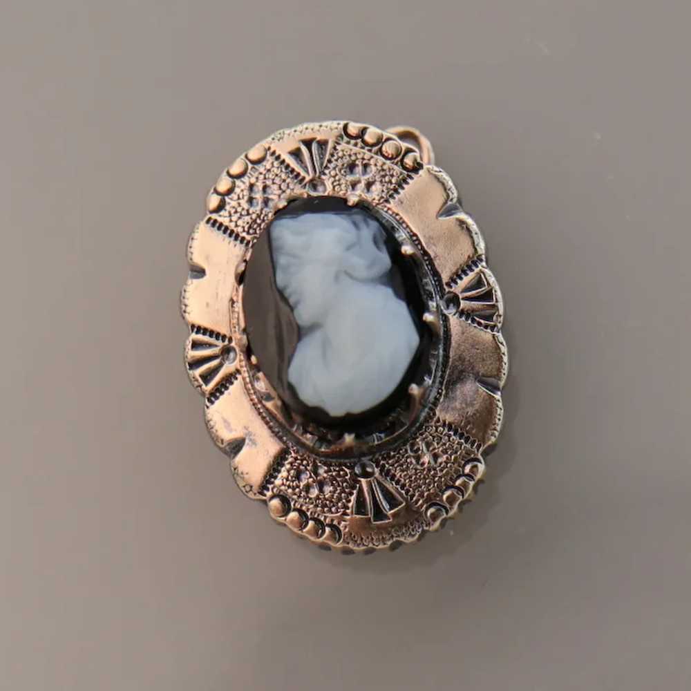 Hardstone Banded Black White Agate Cameo Gold Boo… - image 7