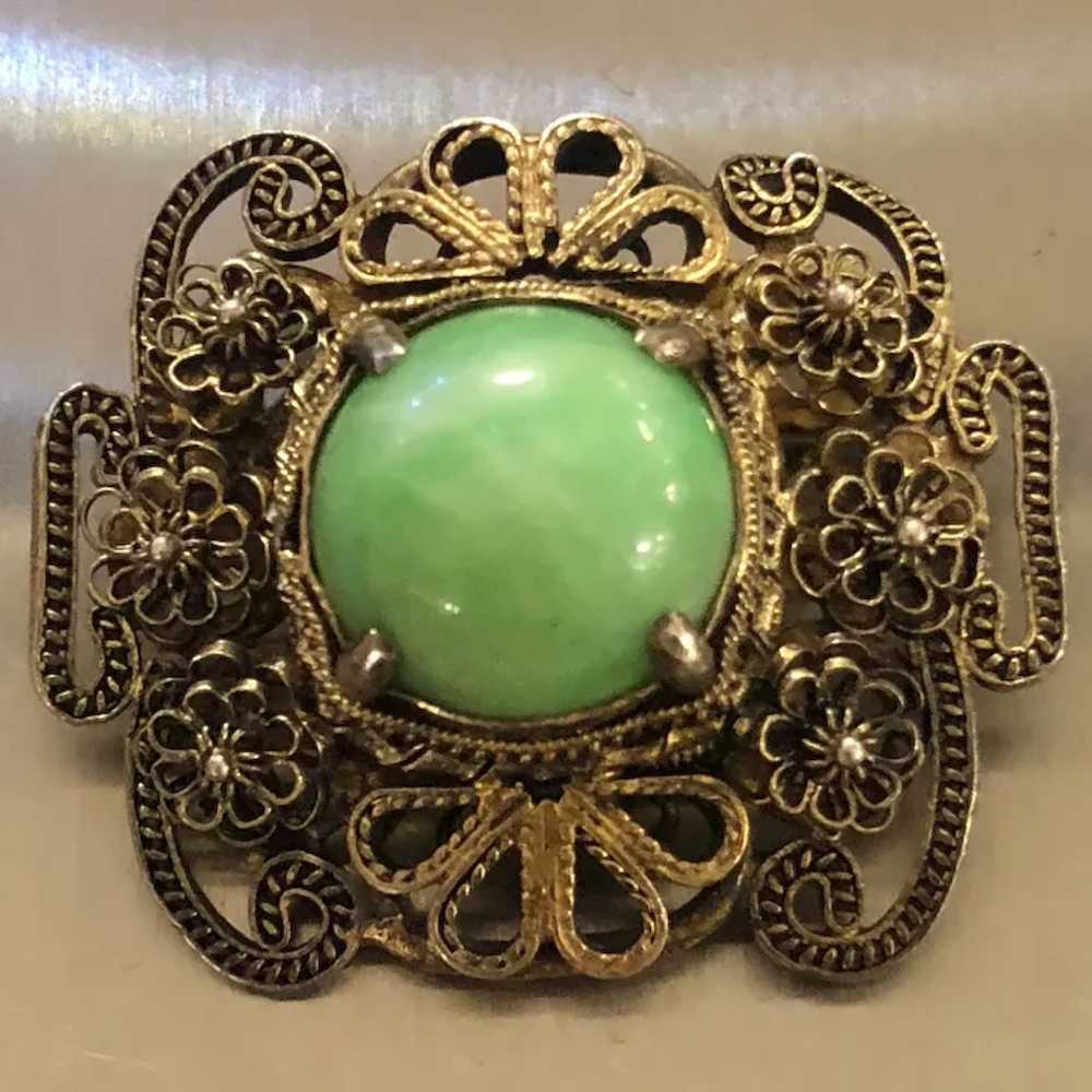 Antique Chinese Apple Green Jade Jadeite Gild Ste… - image 3