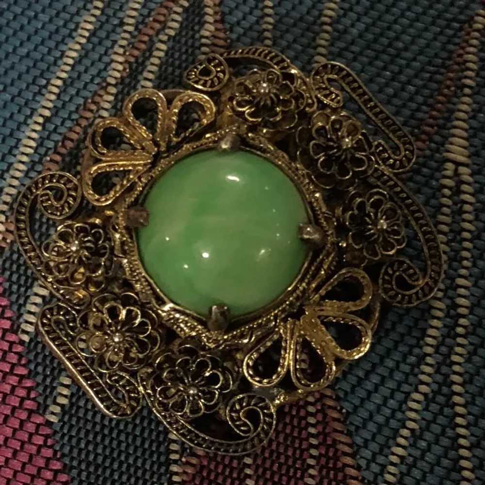 Antique Chinese Apple Green Jade Jadeite Gild Ste… - image 4