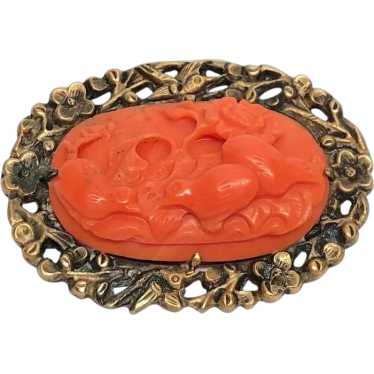 Amazing Antique Chinese Gild Hand Carved Salmon R… - image 1