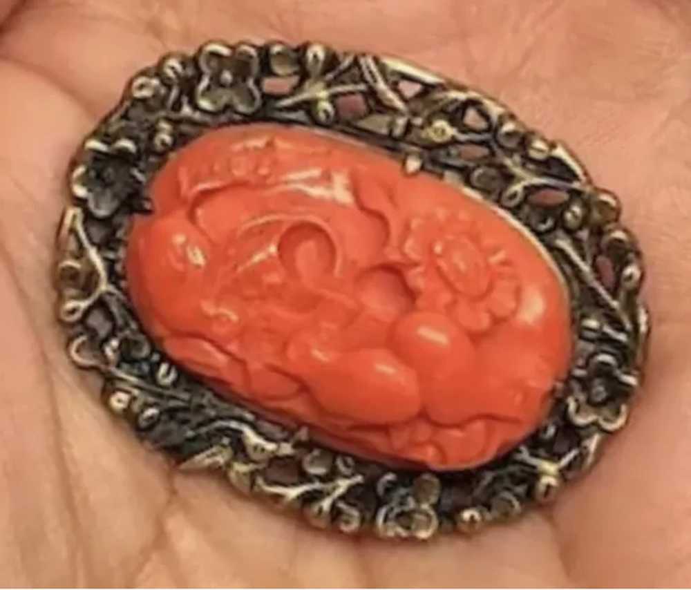 Amazing Antique Chinese Gild Hand Carved Salmon R… - image 9