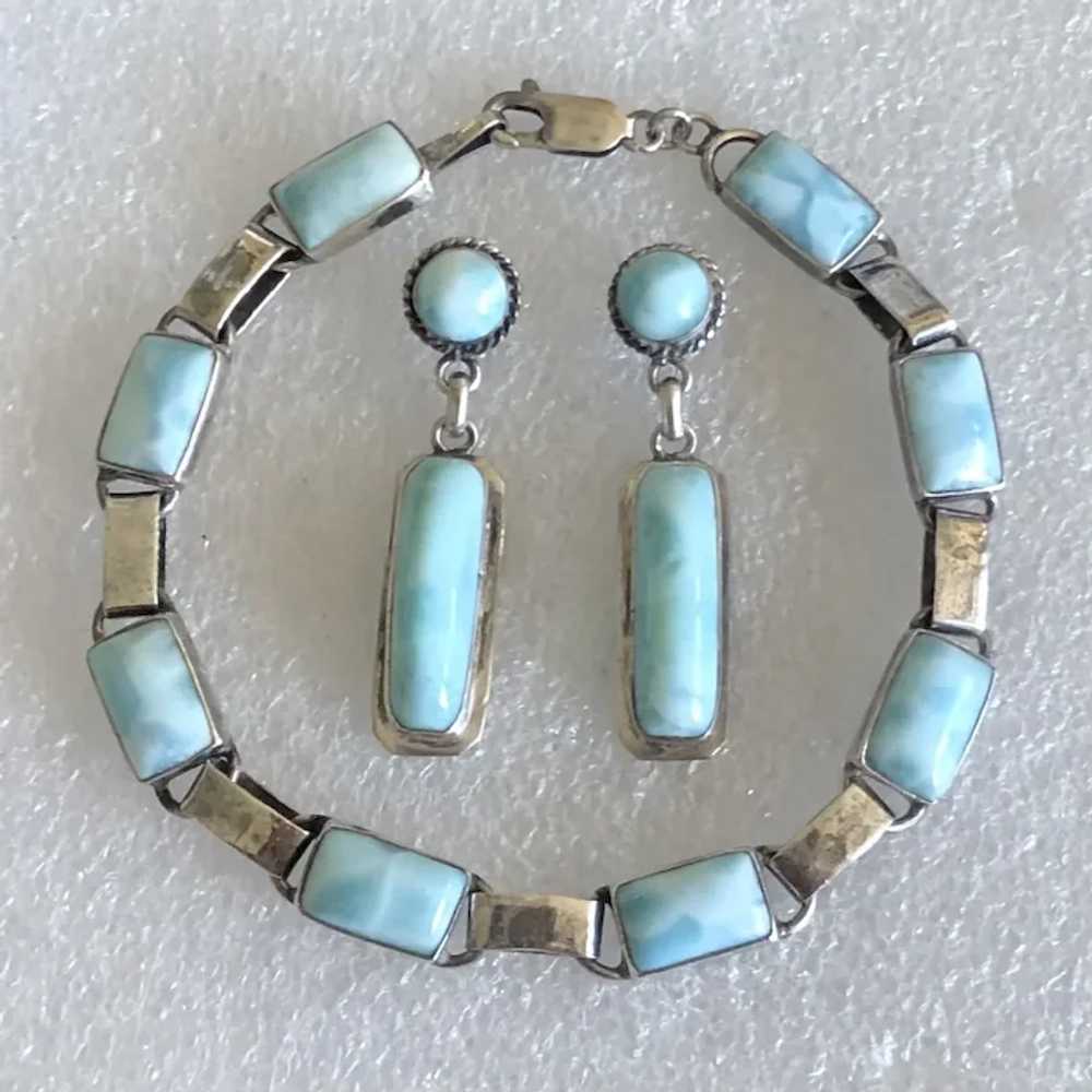 Vintage Natural Larimar Sterling Silver Linked Br… - image 10