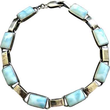 Vintage Natural Larimar Sterling Silver Linked Br… - image 1