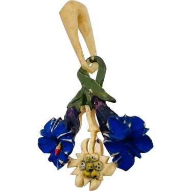 Vintage Bone Carved Flower Floral Pendant - image 1