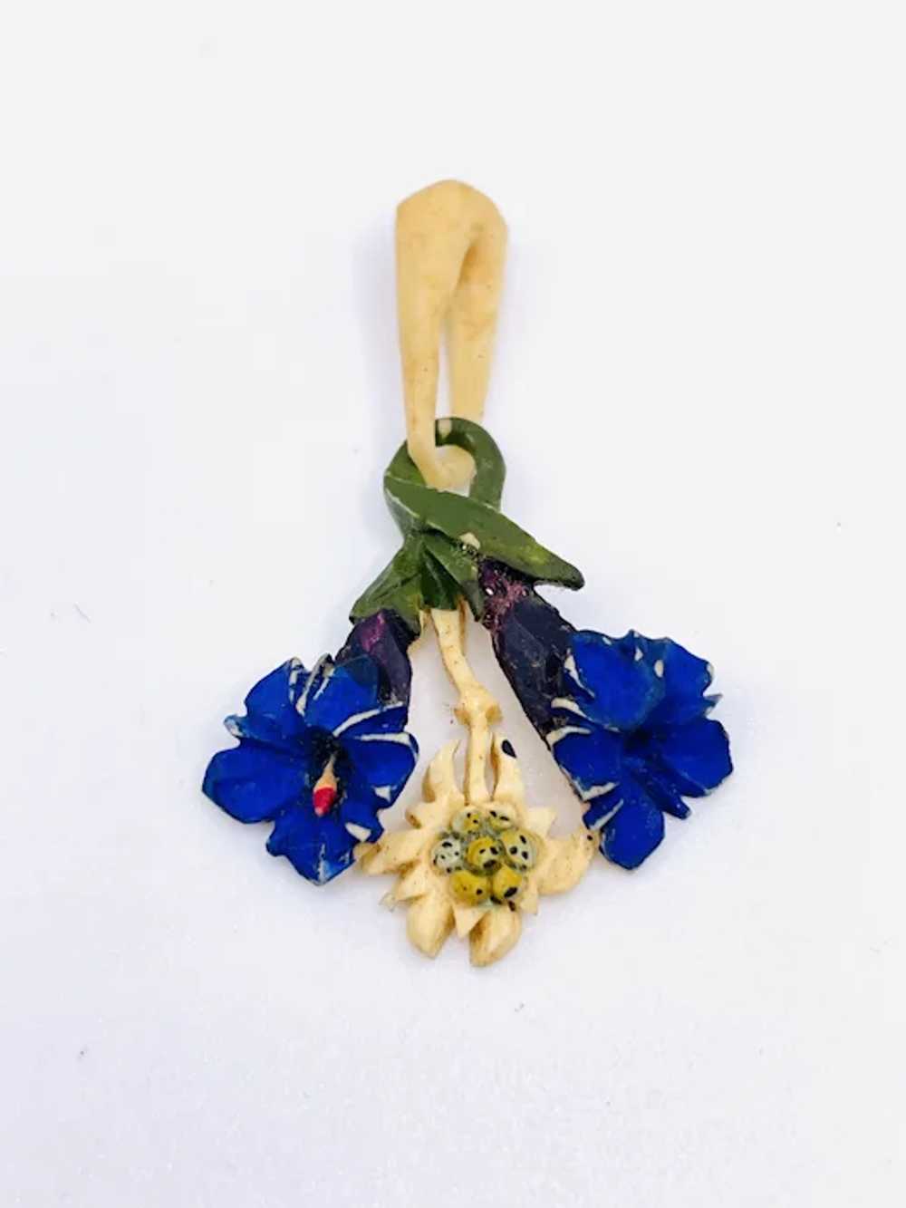 Vintage Bone Carved Flower Floral Pendant - image 2