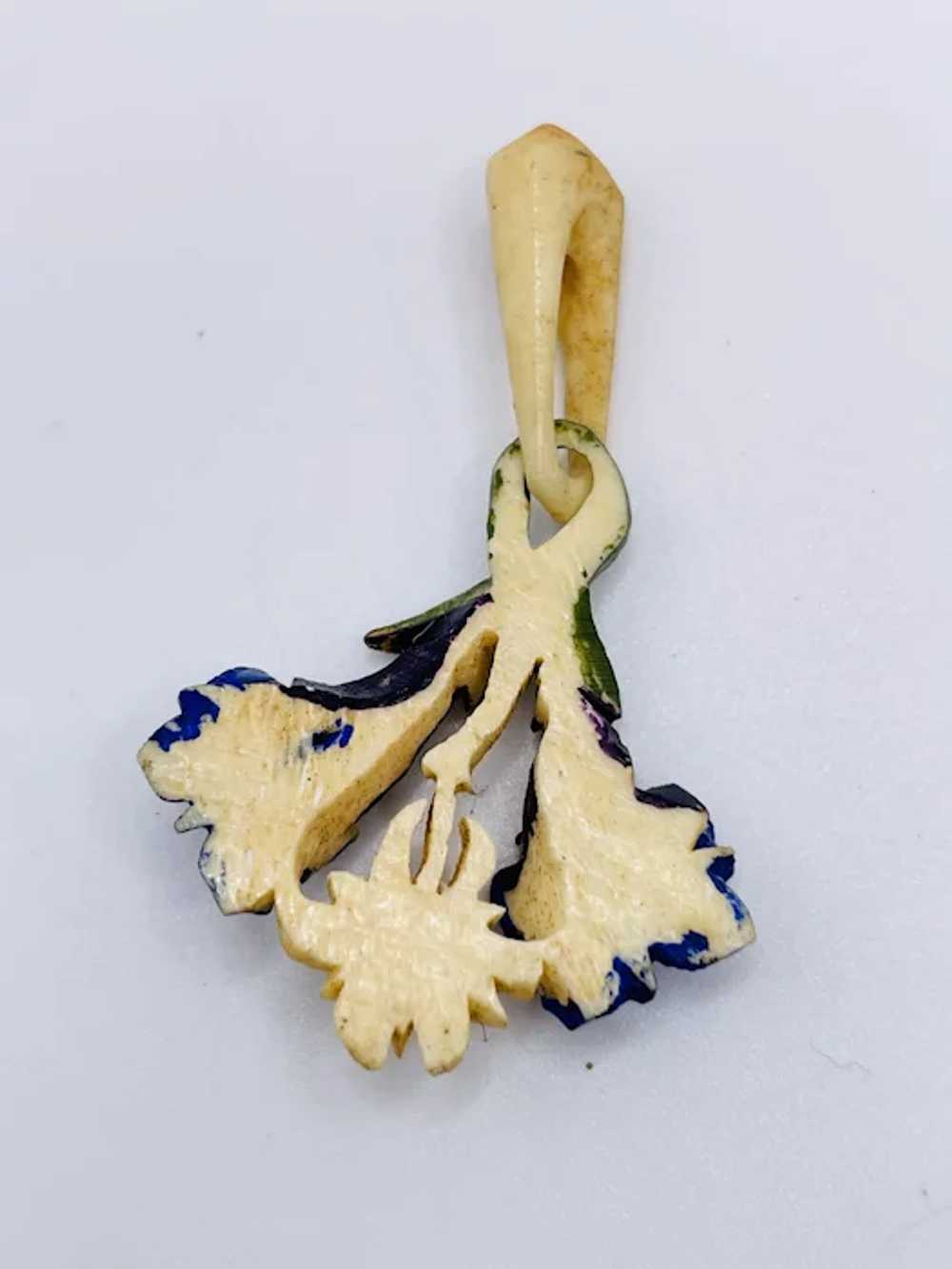 Vintage Bone Carved Flower Floral Pendant - image 5