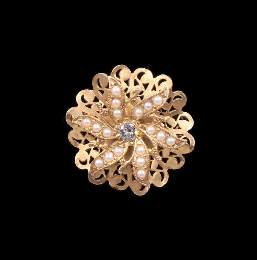 Brooch Pin Victorian Revival Pin Wheel Floral Fau… - image 2