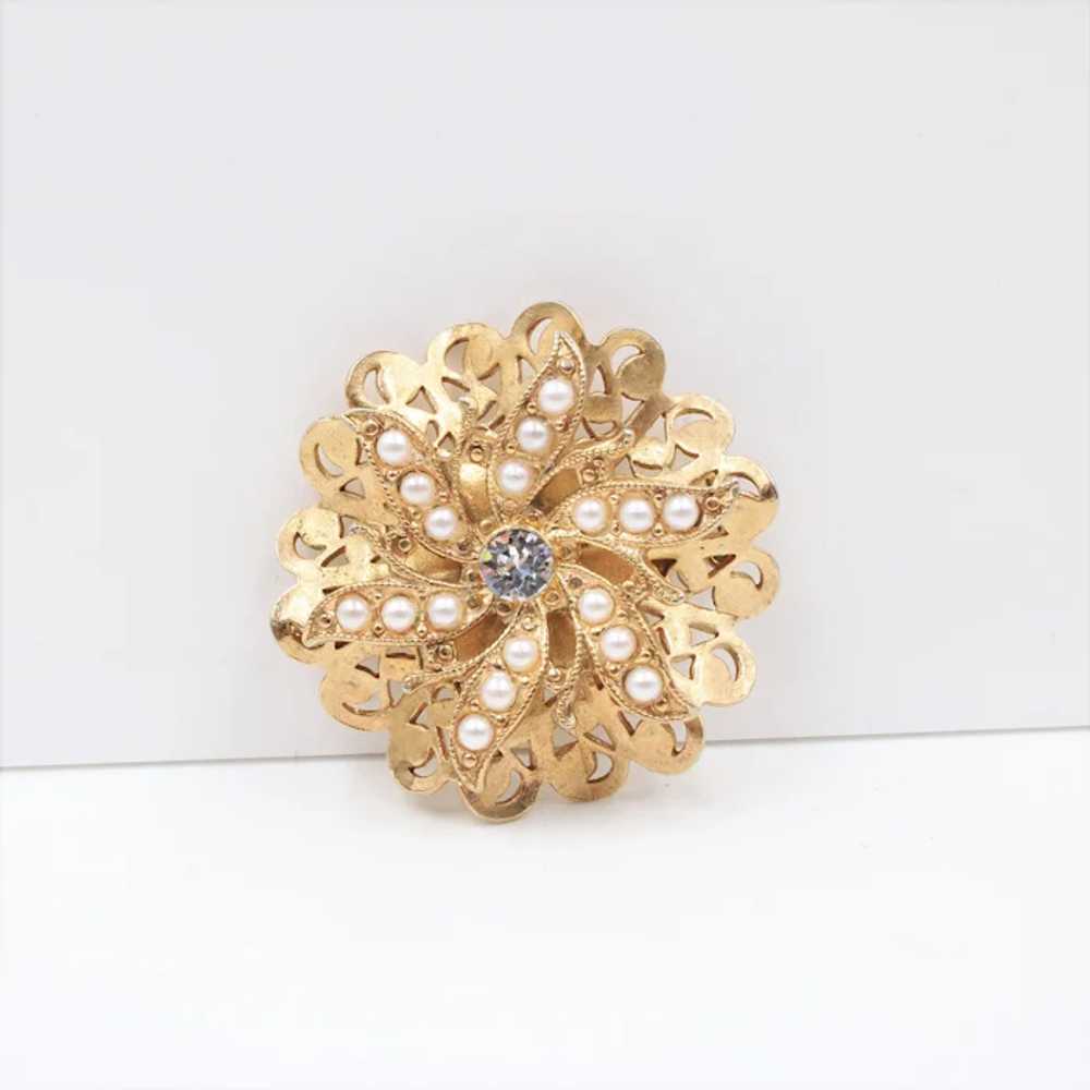 Brooch Pin Victorian Revival Pin Wheel Floral Fau… - image 5