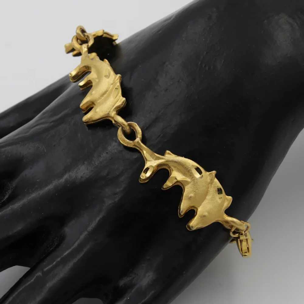 Bracelet Signed Dolphin Figural Link Etched Made … - image 4