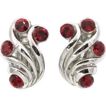 Earrings Signed Crown Trifari Red Rhinestones - image 1