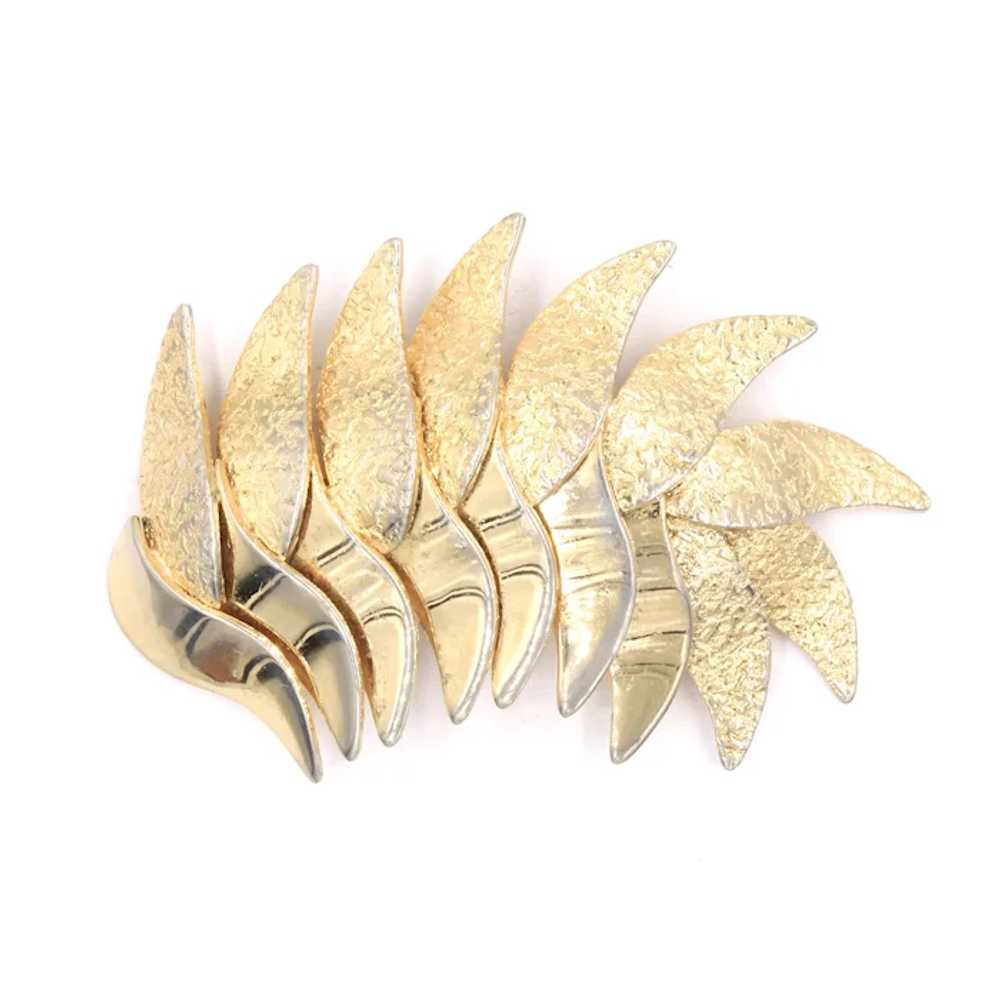 Brooch Pin Two Tone Textured Gold Plated Large Fe… - image 3