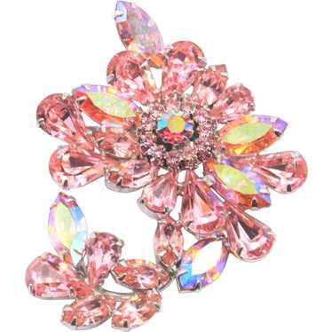 Brooch Pin Signed Weiss Pink AB Rhinestone Floral… - image 1